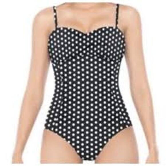 Love Your Assets By Sara Blakely Spanx Black White Polka Dot Swimsuit Size Large - Picture 1 of 7